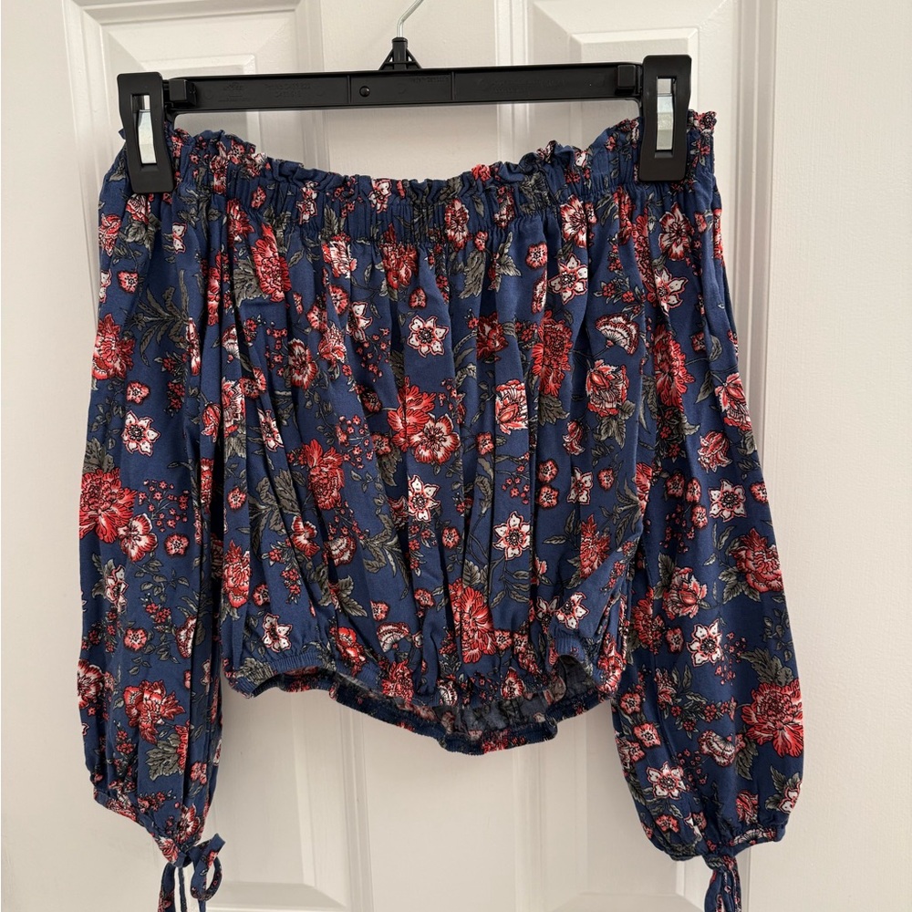 Floral Blue and Red Crop Top
